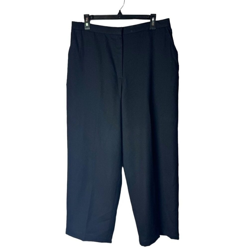 Eileen Fisher Pants‎ Women Large Black Wool Elastic Waist Straight Leg Cropped